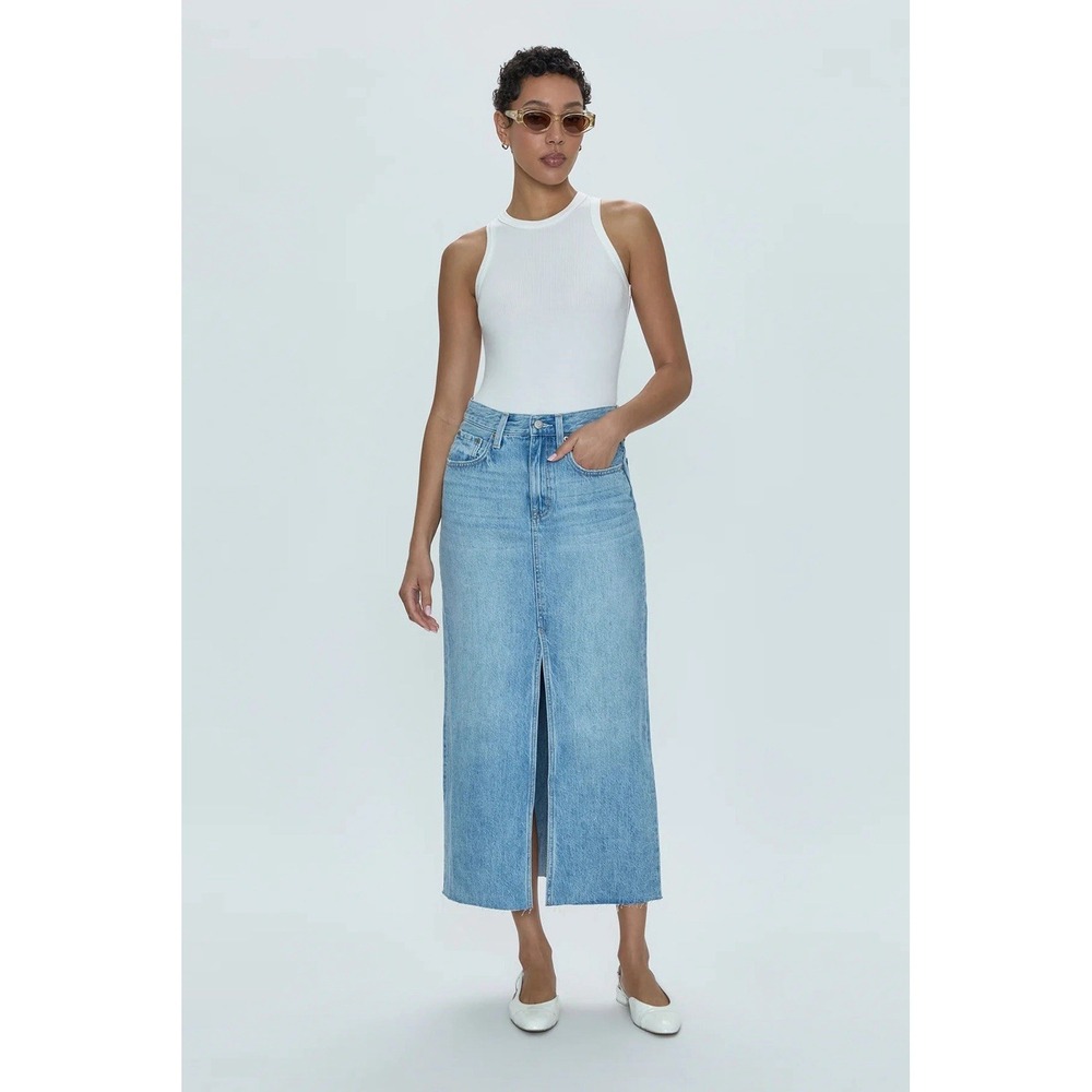 Pistola Alice Denim Midi Skirt Brooklyn Wash Size 29 High Rise Slit Retro